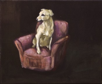  frutzi sur fauteuil rose,30x25 cm,oil on canvas 