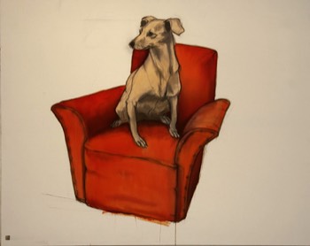  frutzi sur fauteuil norange,150x120 cm,ink-acrylic 