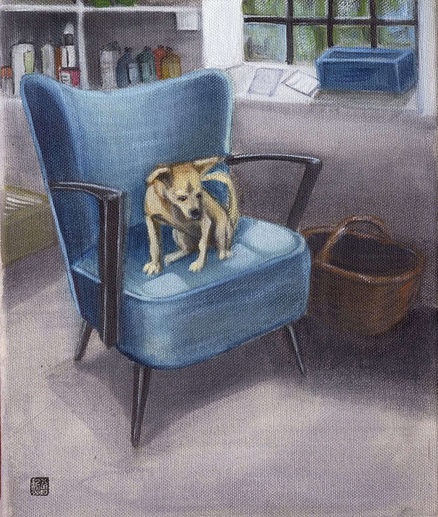  frutzi à l'atelier, 25x30 cm,mixed media 