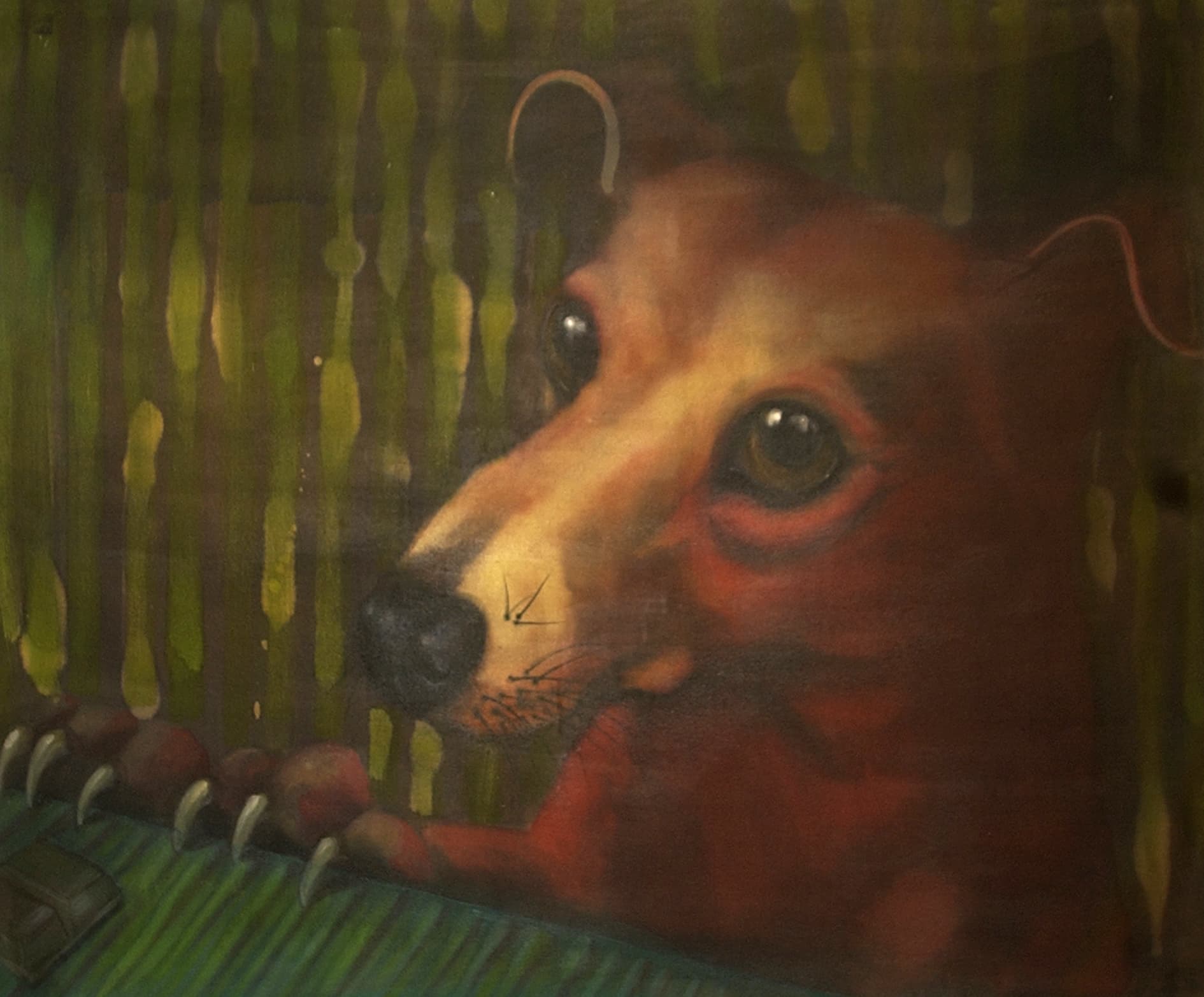  rosaroter Rattenhund,120x100 cm,ink-acrylic 
